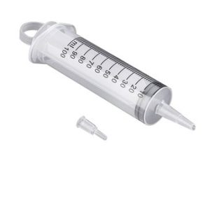 Jeringa de Plástico 3 cuerpos 100 ml, Adaptador Luer Caja x 25 UI